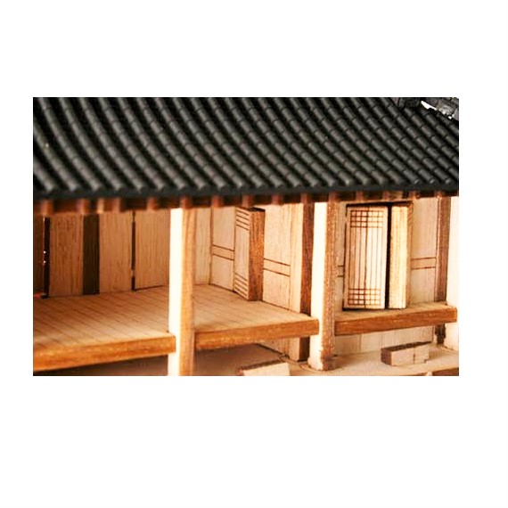Wooden Model Kit YM610 Ho Series ㄷ-Shape Tile-roofed House 