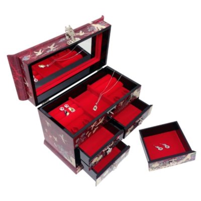 3-Tier Mulberry Paper Pine & Cranes Box (Scarlet) - Arts & Crafts Korea